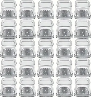 Produktbild von 32 Stück Stuhlbeinschoner Quadratisch, Stuhlbeinschoner aus Silikon, Große Stuhlpolster in Transparent für Hartholz- und Fliesenböden, Stuhlpolster mit Filzgleitern (Passform: 19-26 mm)