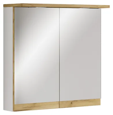 Image de Armoire de salle de bain avec miroir, éclairage et prise électrique – Armoire de salle de bain avec miroir à 2 portes et 2 compartiments – Armoire de salle de bain murale – H. 59 x L. 60 x P. 23 cm, Cosila