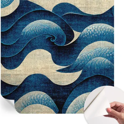 Produktbild von Selbstklebende Wandtapete - Dekorative Tapete für Wohnzimmer - Klebefolie für Wandbilder - Tapetenfolie für Wanddekoration - 250x250 cm - Blaue Wellen