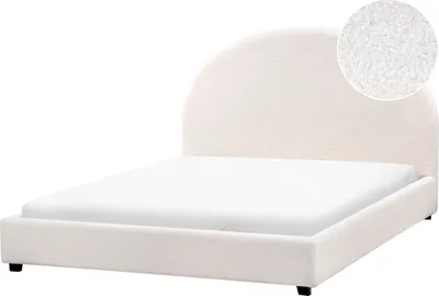 Produktbild von BELIANI Polsterbett Cremeweiß Bouclé Stoff Gepolstert 140 x 200 cm Lattenrost Hohes Kopfteil Halbrund Klassisch Minimalistisch Schlafzimmer
