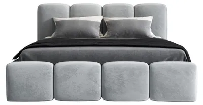 Produktbild von Polsterbett MOND mit Bettkasten und Metallgestell 140 x 200 cm. Modernes Doppelbett mit Stauraum, mit Matratze. Farbe: Hellgrau