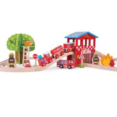 Immagine prodotto di Bigjigs Rail Binario ferroviario in legno stazione dei pompieri