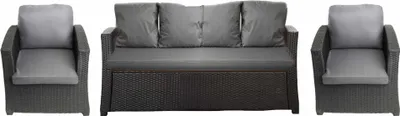 Image de Coussins de jardin pour meubles en polyrattan 5-6 places Gris Siège de canapé 180x50, 2 coussins de chaise 56x50, coussins pour meubles de jardin