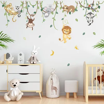 Produktbild von Dschungel Tiere Klettern Baum Wandsticker - Wanddekoration für Kinderzimmer - 6 Stück - Mehrfarbig