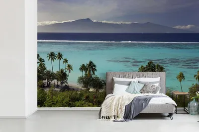 Produktbild von Fotowand - Palmbäume am Strand von Moorea in Ozeanien - Breite 600 cm x Höhe 400 cm