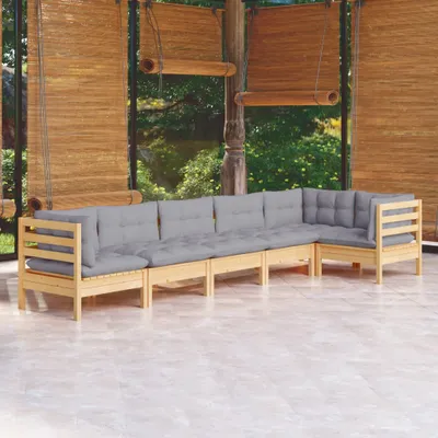 Produktbild von Cloris Designermöbel 6-tlg. Garten-Lounge-Set mit Grauen Kissen Kiefernholz 2024 Neu