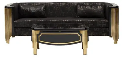 Immagine prodotto di Divano elegante a tre posti, poltrona imbottita, tavolino, comodo divano a tre posti, relax