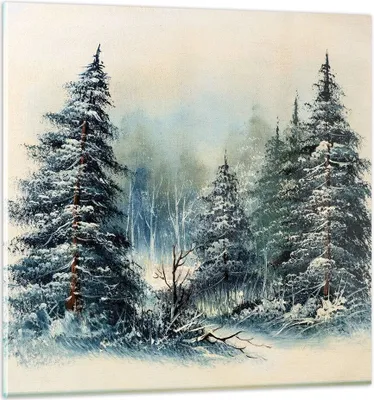 Produktbild von Bilder auf glas - Einteilig - Schnee Fichten Wald - 70x70cm - Glasbilder - Wandbilder - Bilder - zum Aufhängen bereit - Wanddekoration aus Glas - Glas Bilder - Wandbild auf Glas - GAC70x70-4641
