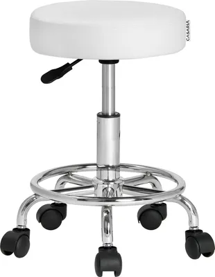 Produktbild von CASARIA® Rollhocker Höhenverstellbar 10cm Polsterung 51-65cm Sitzhöhe 360° Drehbar Ø35cm Fußstütze Rund Büro Hocker Drehhocker Arbeitshocker, Farbe:weiß