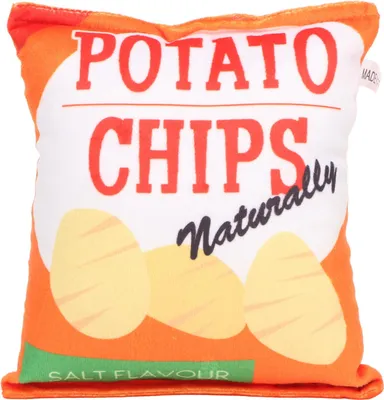 Immagine prodotto di Crisps giocattolo di peluche per cani costruito in un sacchetto di carta che fa tintinnare, resistente ai morsi, per cuccioli di chip arancione