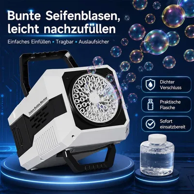 Produktbild von Seifenblasenmaschine LED 20000/Min – 40 Zauberstäbe, USB/Batterie | Auslaufsicher für Party & Hochzeit