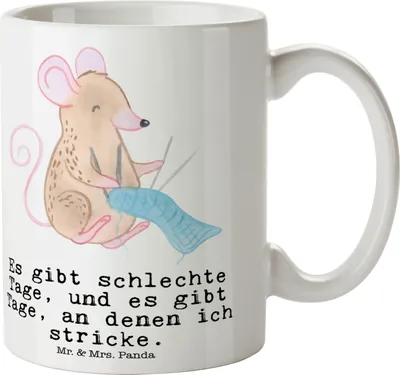 Produktbild von Mr. & Mrs. Panda Pott Maus Stricken - Weiß - Geschenk, DIY, Kaffeetasse, Tasse, Keramiktasse, Kaffeebecher, Teetasse