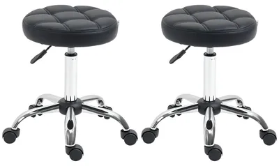 Image de Tabouret pivotant - Tabouret d'atelier - Fauteuil de bureau - Tabouret de salon - Tabouret à roulettes - Lot de 2, couleur noire