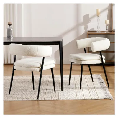 Produktbild von 2er Set Esszimmerstühle aus Chenille - Moderne Polsterstühle für Küche und Wohnzimmer (Weiß)