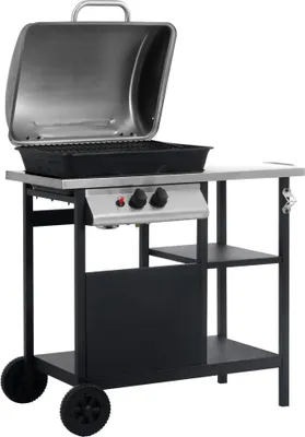 Produktbild von vidaXL Gasgrill mit Beistelltisch auf 3 Ebenen Schwarz und Silbern