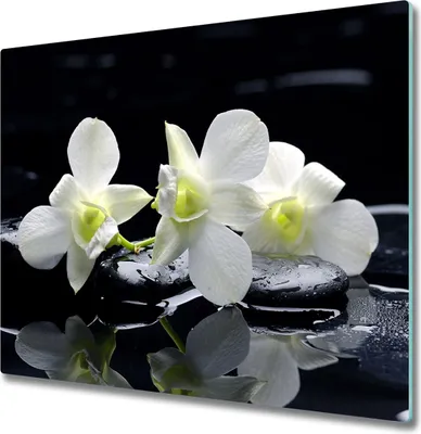 Produktbild von Glas Herdabdeckplatte 60x52 cm Spritzschutz Glasabdeckplatte Schneidebrett Orchidee