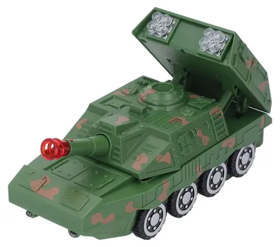 Produktbild von Spielzeugpanzer mit Tonlichtern, der sich in einen universellen, batteriebetriebenen Elektrotank für Kinder verwandelt