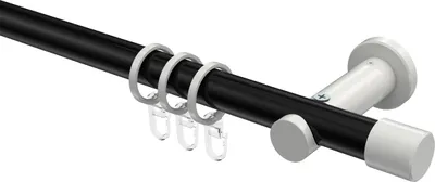 Produktbild von Interdeco Gardinenstange / Vorhangstange Schwarz / Weiß, Typ Platon Santo (Kappe), 20 mm Ø 1-läufig, 480 cm