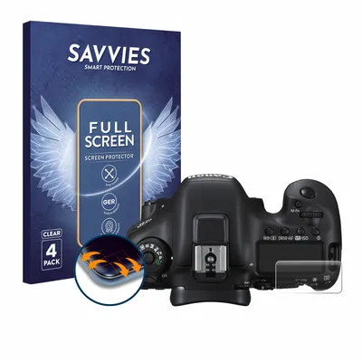 Produktbild von 4x Savvies Fullscreen Schutzfolie für Canon EOS 7D Mark II (Schulterdisplay) Displayschutz Folie Fullcover Klar Transparent