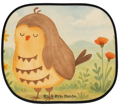 Produktbild von Mr. & Mrs. Panda Sonnenschutz Auto Eule Zufrieden Design - Weiß - Geschenk, Hitzeschutz, Fürs, glücklich, Waldtier, Hochzeitstag, Owl, pkw, saugnapf, Müde