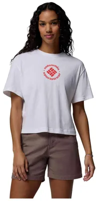 Image de T-shirt Columbia Camiseta Columbia Rolling Bend Graphic Relaxed Crop manga corta blanco rojo mujer pour Femme
