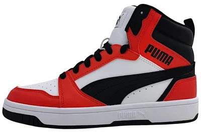 Immagine prodotto di Scarpe sportive Puma Rebound V6 Mid Jr. per bambini, sneakers, modello stringato, colore bianco, adatte anche per il tempo libero