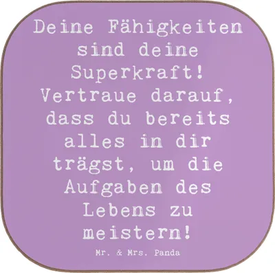 Produktbild von Mr. & Mrs. Panda Untersetzer für Gläser Spruch Vertrauen in Fähigkeiten - Lavendeltraum - Geschenk, Zuversicht, ermutigende Geschenke, Tischuntersetzer, Tischschoner