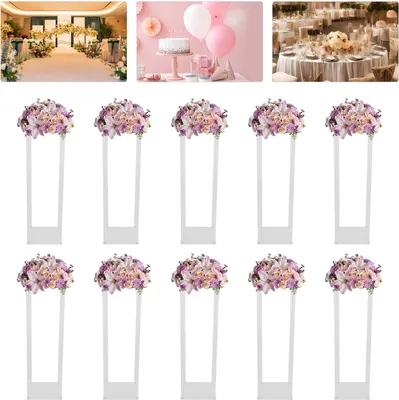 Produktbild von Acryl Blumenständer - Säulenständer 10er Set - Für Hochzeit Tisch- und Raumdekoration - 25x25x80 cm - Tragkraft 8 kg - Transparent