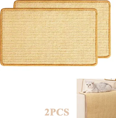 Produktbild von Sisal-Katzenkratzmatte 25×50 cm, 2er-Set Kratzteppich, Möbel Schutz, Kratzfest, Fixierbar
