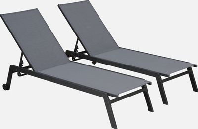 sweeek - Set 2 Sonnenliegen, Multiposition mit Rädern - Anthrazit