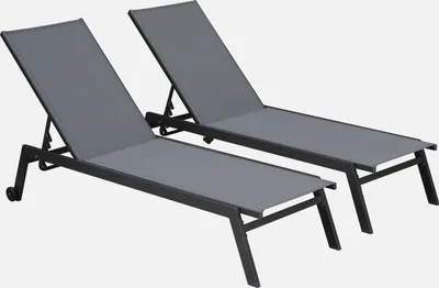 Produktbild von sweeek - Set 2 Sonnenliegen, Multiposition mit Rädern - Anthrazit