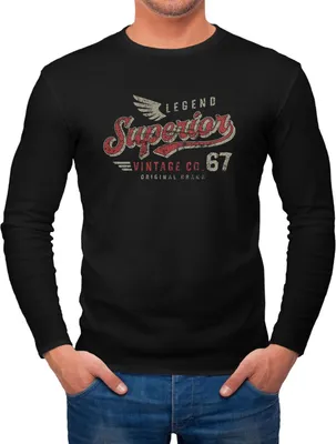 Produktbild von Herren Long-Sleeve Vintage Retro Motiv Schriftzug Superior Legend Flügel Langarm-Shirt Neverless® schwarz S
