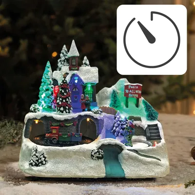 Produktbild von LED Weihnachtsdorf m. Zug Winterszene beleuchtet Deko RGB Licht Batterie Häuser