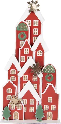 Zdjęcie produktu dla Clayre & Eef Dekoracja świąteczna figurka dom 28x8x56 cm czerwony metal