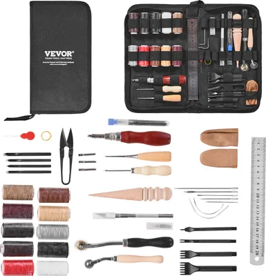 Immagine prodotto di VEVOR Set di attrezzi artigianali in pelle da 38 pezzi con borsa portatile in tela Strumento grafico per punzonare, strumento per cucire, strumento per tagliare, ideale per i principianti e i professionisti del fai-da-te