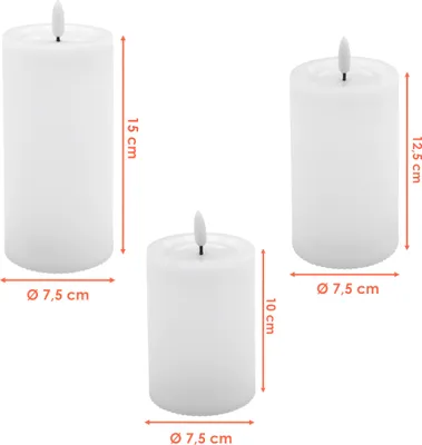 Image de Bougie LED d'extérieur avec minuterie et effet de flamme - Lot de 3 - 15 / 12,5 / 10 cm - Bougie artificielle striée blanc chaud pour l'extérieur