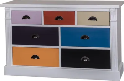 Produktbild von Casa Padrino Landhausstil Kommode mit 7 Schubladen Hellgrau / Mehrfarbig 122 x 41 x H. 75 cm - Massivholz Möbel