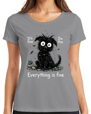 Immagine prodotto di Va bene, sto bene, tutto è a posto. T-shirt da donna "Hund Statement", sarcastica, colore grigio, taglia M