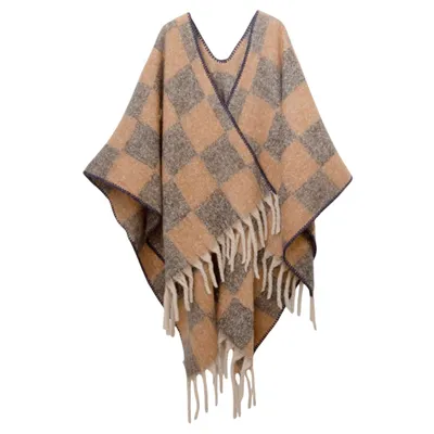 Produktbild von Winter Schal Damen, Warm Übergroße Schal mit Quasten, Karierte Schals, Elegant Poncho, 165x125cm, Orange
