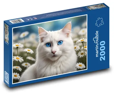 Obrázek produktu pro Puzzle 2000 Bílá kočka mezi květinami - martinpuzzle