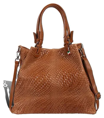 Produktbild von Florence Damen Handtasche Echtleder braun Flechtmuster D2OTF163C