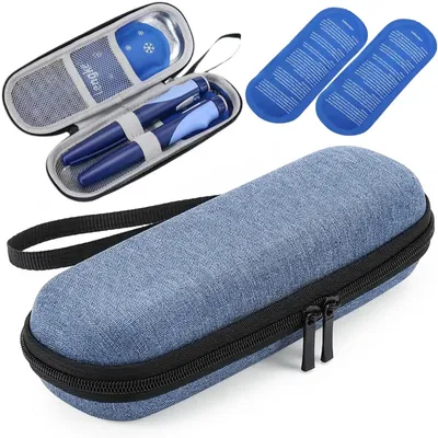 Insulin-Kühltasche, tragbar, mit 2 Kühlakkus, 21x7x5 cm, blau