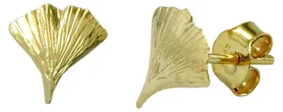 Produktbild von Ohrstecker Ohrringe Ginkgoblatt mit Struktur glänzend 375 Gold Gelbgold