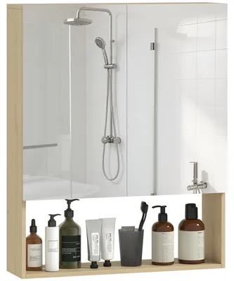 Produktbild von HOMCOM Spiegelschrank Bad, Badezimmerschrank mit Spiegel Soft-Close, Badschrank