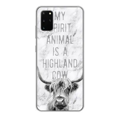 Produktbild von MuchoWow® Handyhülle Schutzhülle Hülle für Samsung Galaxy S20 Plus Schottischer Highlander - Marmor - Zitat Silikon Softcase Handy Hülle - Hartschale