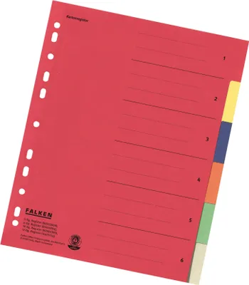 Image de Falken 80001993 Zahlenregister - 1-6, Karton farbig, A4, 6 Farben, gelocht mit Orgadruck