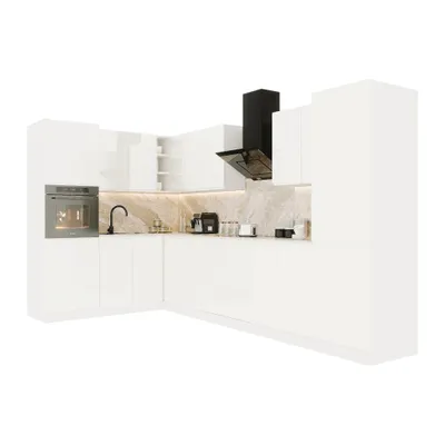 Produktbild von L-Küche Einbauküche Winkelküche Eckküche Küchenblock küchenzeile 300x140 cm Glanzia – KU-S10 – Weiß – Hochglanz Ohne Arbeitsplatte & Elektrogeräte