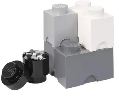 Produktbild von Set 4 Aufbewahrungsboxen schwarz weiß hellgrau LEGO Storage Brick Multi Pack