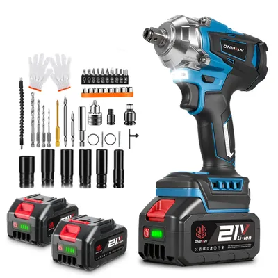 Produktbild von Akku-Schlagschrauber 1200Nm Bürstenloser Elektrischer 1/2 Zoll Schraubenschlüssel Set mit 2x Akku, 44x Zubehör, 6700 U / min Schlagschrauber