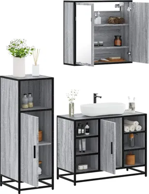 Image de Maison Exclusive - Ensemble de meubles de salle de bain 3 pièces gris Sonoma en bois composite
